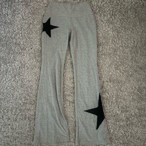 SHEIN Light Grey Knit Flare Leggings with Black Star Accents